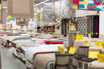 Shop carpets and floor coverings. Blurry