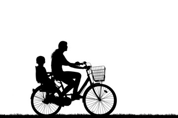 silhouette happy family  and bike on white background