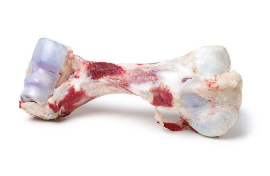 Raw beef bones on white background