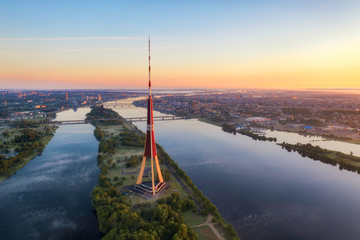 Sunrise over central Riga, Latvia, taken in May 2019