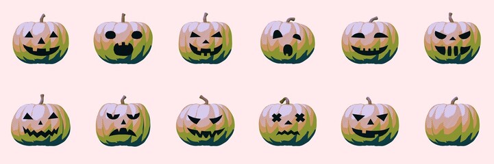 Halloween pumpkin emotion, modern kitsch effect