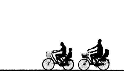 Obraz premium silhouette happy family and bike on white background