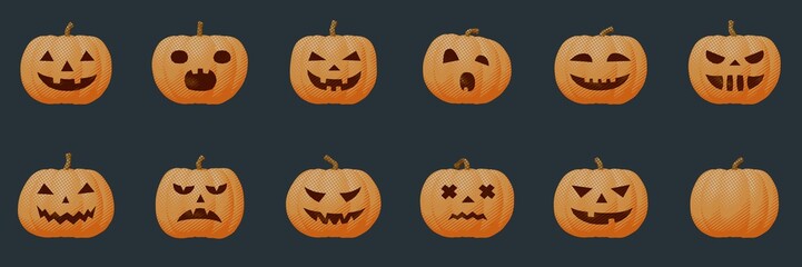 Pumpkin emotion cartoon set, Halloween paper cut