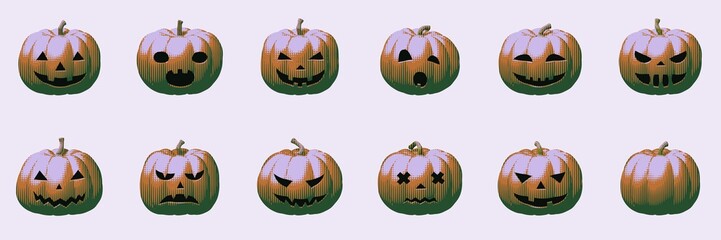 Pumpkin face - futuristic striped Halloween icons