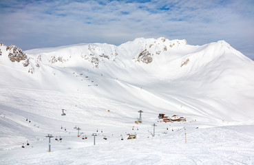 Landscape of ski area in winter resort  Davos, Switzerland.