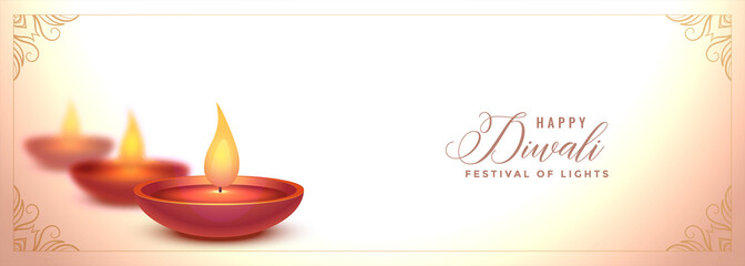 realistic diwali diya white banner beautiful design