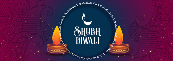 shubh diwali festival banner with colroful diya design