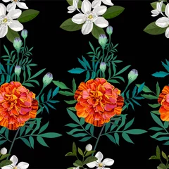 Meubelstickers Flower orange color ,french marigold seamless pattern © Weera