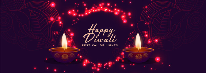 shiny and glowing happy diwali festival banner design
