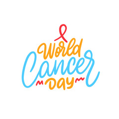 World cancer day concept text logo design template. Design for banner, presentation, background, poster. Editable vector EPS 10 illustration.