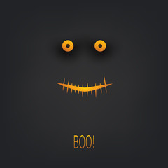 Happy Halloween Card Template - Creepy Face with Glowing Eyes in the Dark - Vector Illustration