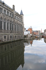 Reflection of an old building in Ghent, Belgium