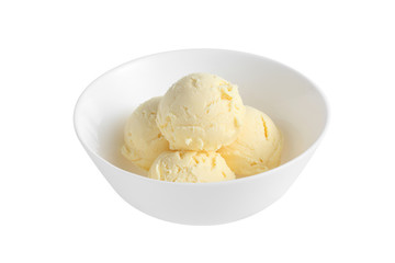 vanilla ice cream in ceramic cup isolated on white background