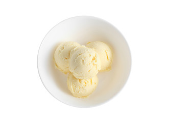 vanilla ice cream in ceramic cup isolated on white background