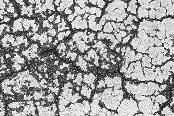 Dirty grunge white painted cracker asphalt texture. Road marking background.