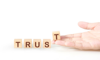 Concept creative idea and innovation. wooden cube block in hand