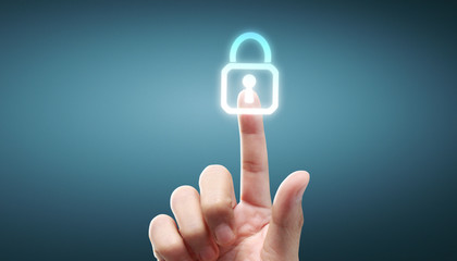 Hands touching button screen interface global connection customer networking