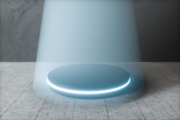 The dark room and the light beam from the top, 3d rendering.