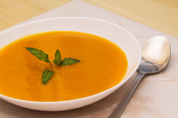 pumpkin soup close up view