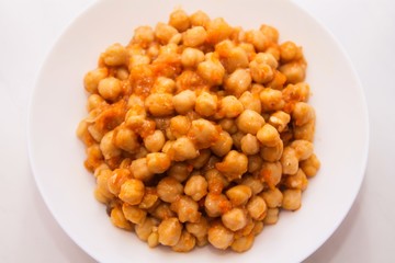 Cooking chickpeas bowl stone background top view