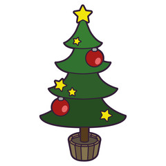 Christmas tree decorated with red balls and stars