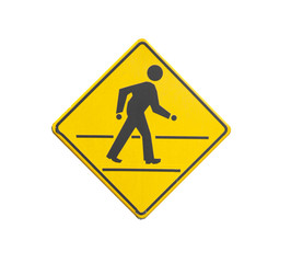 Pedestrian crossing sign on white background