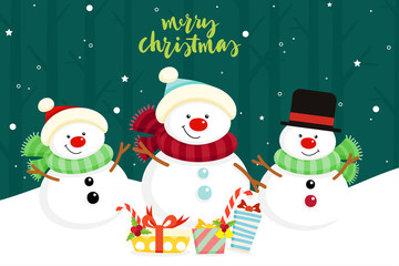 Christmas Greeting Card with Christmas Santa Claus ,Snowman and reindeer. Vector illustration