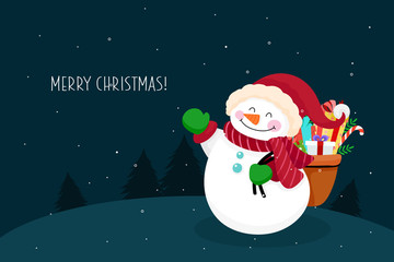 Christmas Greeting Card with Christmas Santa Claus ,Snowman and reindeer. Vector illustration