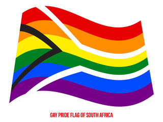 Gay Pride Flag of South Africa Waving Vector Illustration Designed with Correct Color Scheme
