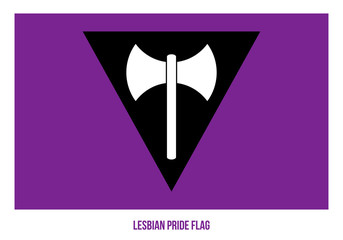Lesbian Pride Flag Composed of a Labrys within Inverted Black Triangle
