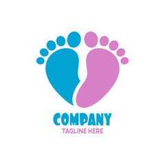 Modern is a simple logo heart and children's foot. Vector illustration.