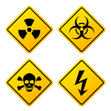 Yellow danger signs set