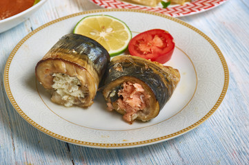 Mackerel roll with salmon and feta