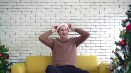 White cuacasian man excited Christmas morning