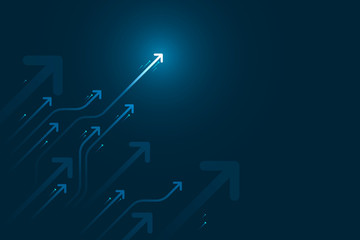 Fototapeta Light arrow circuit on blue background illustration, copy space composition, business growth concept. obraz
