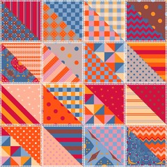 Colorful seamless patchwork pattern with ethnic motifs. Bright print for cozy textile.