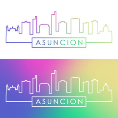 Asuncion skyline. Colorful linear style. Editable vector file.