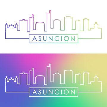 Asuncion skyline. Colorful linear style. Editable vector file.