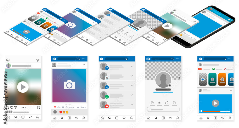Aufkleber UX UI Flowchart. Mock-ups mobile application concept isometric flat design. Vector illustration.