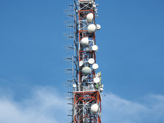 Group of antennas, satellite dishes for telecommunications, television broadcast, cellphone, radio...