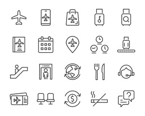 set of airport icons, airplane, travel, transport