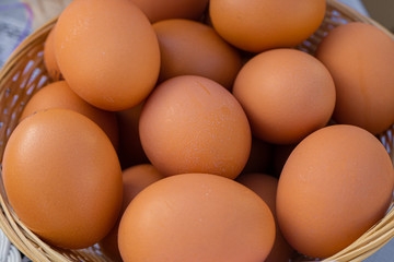 Raw eggs on local market close up