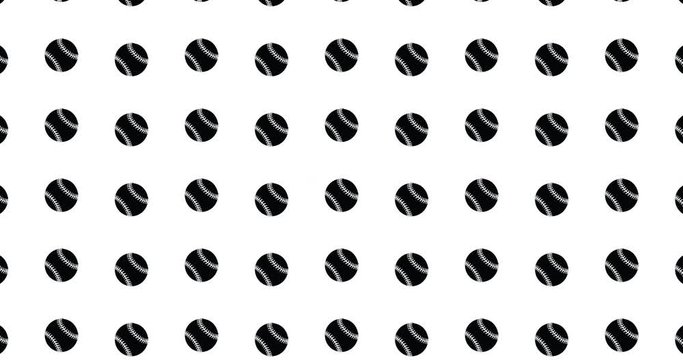 Illustrated baseball background video clip motion baseballs backdrop video in a seamless repeating loop. Sports themed black baseball icon pattern white background high definition motion video