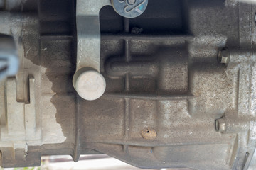 Car engine has lubricant oil leakage