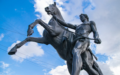 Horse tamer monument on Anichkov Bridge in Saint Petersburg