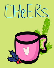 cup of coffee, vector illustration postcard christmas