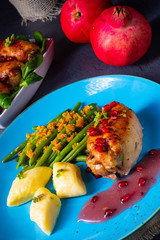 Chicken roulades with polish dumplings (kopytka) and green beans