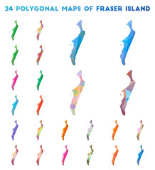 Fototapeta na wymiar Set of vector polygonal maps of Fraser Island. Bright gradient map of island in low poly style. Multicolored Fraser Island map in geometric style for your infographics.