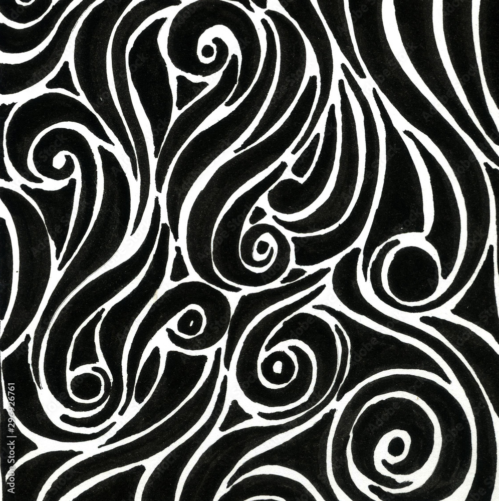 Wall mural black and white wave background smooth lines graphics markers