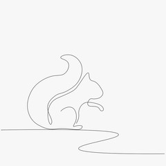 Forest animal squirrel one line drawing, vector illustration